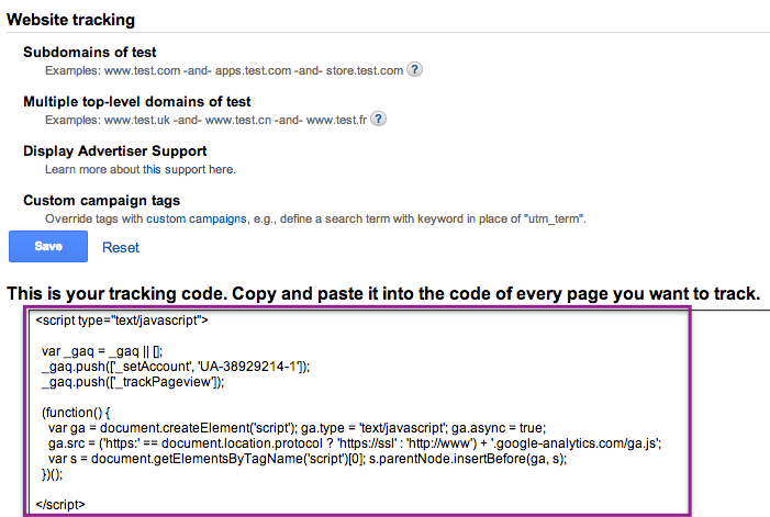 Get tracking code