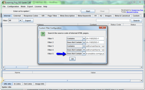Screaming Frog 4 Verify Google Analytics Code