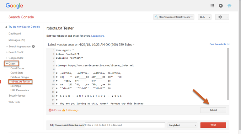 Submit Robots txt
